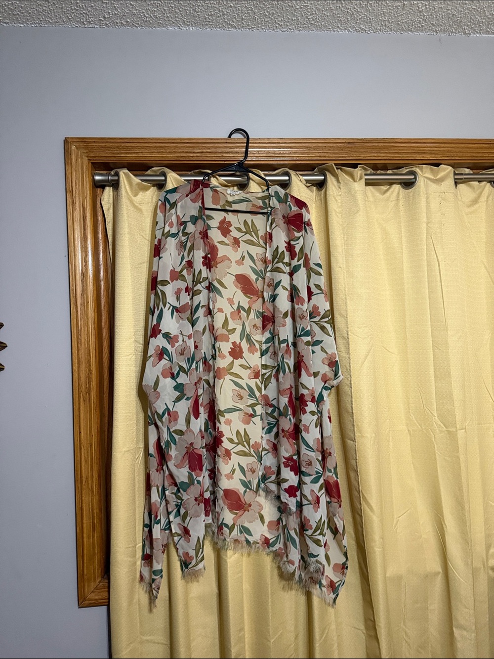 Umgee Cream Floral Sheer Kimono with Red & Green Blooms